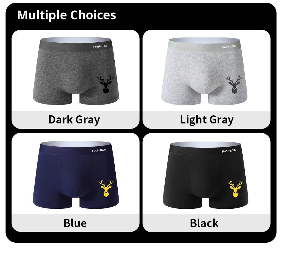 Conjunto de 4 cuecas boxer masculinas, macias, esportivas e respiráveis, para todas as estações, com estampa moderna e estilosa.