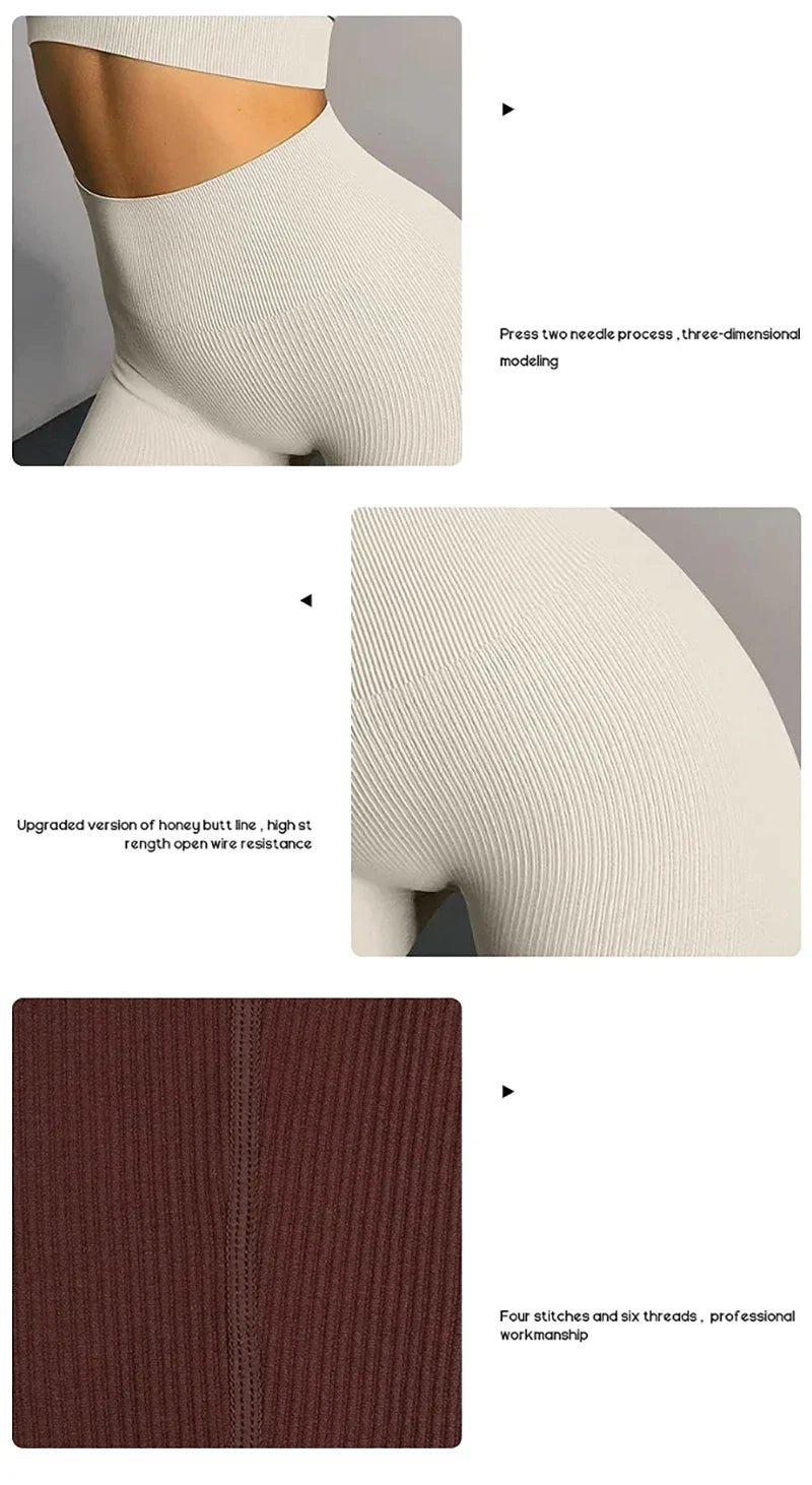 Calça legging feminina de ioga sem costura, em malha tricotada, cintura alta, para esportes, que modela o quadril, ideal para corrida, treino e afinamento da silhueta.