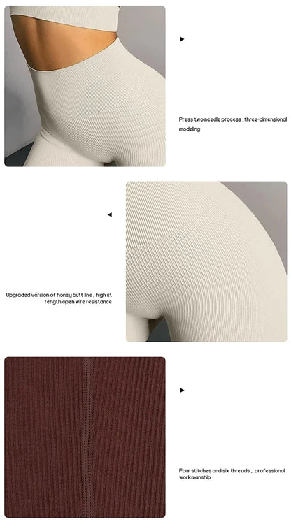 Calça legging feminina de ioga sem costura, em malha tricotada, cintura alta, para esportes, que modela o quadril, ideal para corrida, treino e afinamento da silhueta.