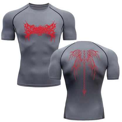 Camiseta de Compressão Y2K Masculina para Academia, Fitness, Esqueleto, Corrida, Rashgard, Manga Curta e Secagem Rápida.