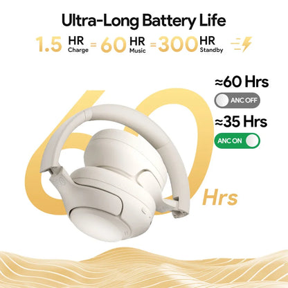 Fones de ouvido sem fio QCY H3 ANC Bluetooth 5.4 com áudio de alta resolução, cancelamento de ruído ativo híbrido de 43dB e bateria de 60h.