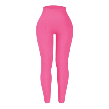 Calça legging feminina de ioga sem costura, em malha tricotada, cintura alta, para esportes, que modela o quadril, ideal para corrida, treino e afinamento da silhueta.
