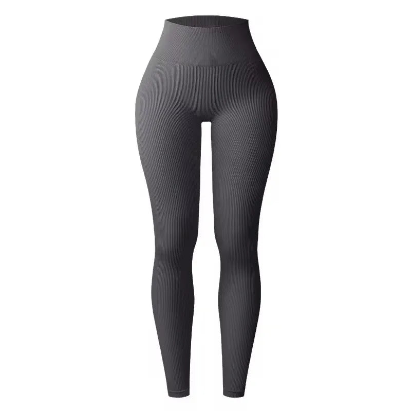 Calça legging feminina de ioga sem costura, em malha tricotada, cintura alta, para esportes, que modela o quadril, ideal para corrida, treino e afinamento da silhueta.