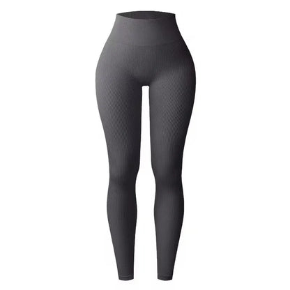 Calça legging feminina de ioga sem costura, em malha tricotada, cintura alta, para esportes, que modela o quadril, ideal para corrida, treino e afinamento da silhueta.
