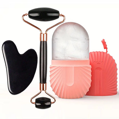 Conjunto de rolo facial de gelo para cuidados com a pele (1/2/3 peças), conjunto de rolo facial Gua Sha.Massage Roller Lifting Contouring