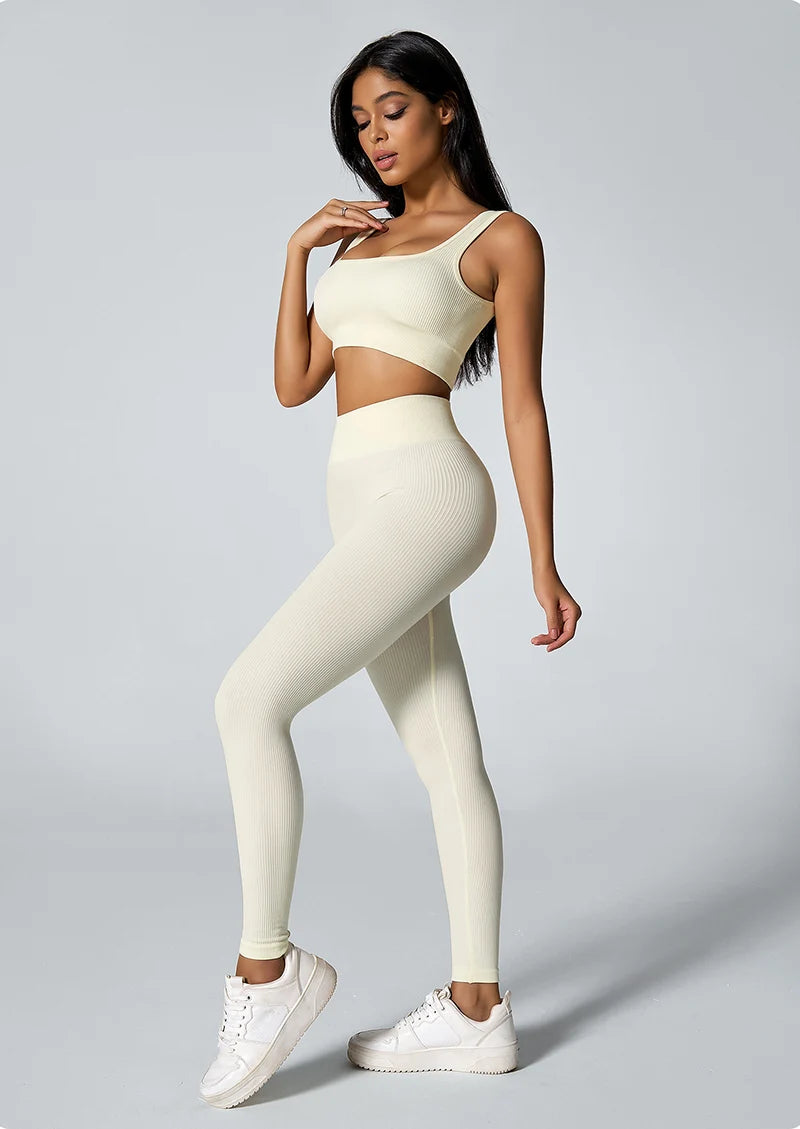 Calça legging feminina de ioga sem costura, em malha tricotada, cintura alta, para esportes, que modela o quadril, ideal para corrida, treino e afinamento da silhueta.