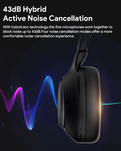 Fones de ouvido sem fio QCY H3 ANC Bluetooth 5.4 com áudio de alta resolução, cancelamento de ruído ativo híbrido de 43dB e bateria de 60h.