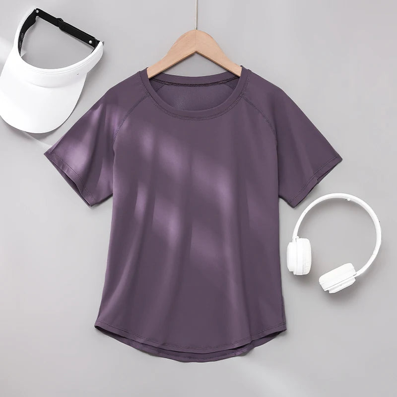 DRUR Yoga Tops Sportswear Camiseta Feminina para Academia Respirável de Secagem Rápida Manga Curta para Treino, Corrida e Yoga