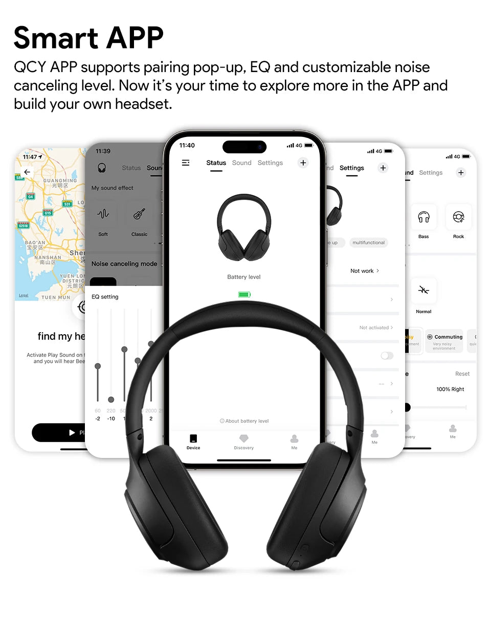Fones de ouvido sem fio QCY H3 ANC Bluetooth 5.4 com áudio de alta resolução, cancelamento de ruído ativo híbrido de 43dB e bateria de 60h.