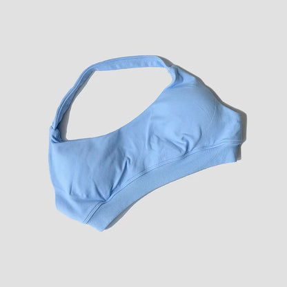 Sutiã esportivo sem costura com alças halter, top cropped sexy com bojo nas costas para yoga e academia.