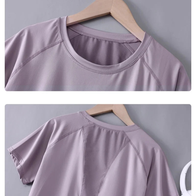 DRUR Yoga Tops Sportswear Camiseta Feminina para Academia Respirável de Secagem Rápida Manga Curta para Treino, Corrida e Yoga