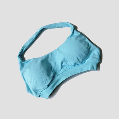 Sutiã esportivo sem costura com alças halter, top cropped sexy com bojo nas costas para yoga e academia.