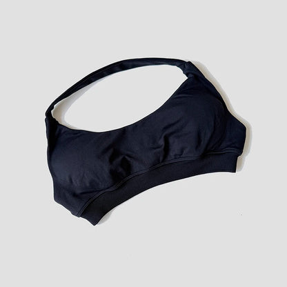 Sutiã esportivo sem costura com alças halter, top cropped sexy com bojo nas costas para yoga e academia.