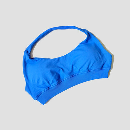 Sutiã esportivo sem costura com alças halter, top cropped sexy com bojo nas costas para yoga e academia.