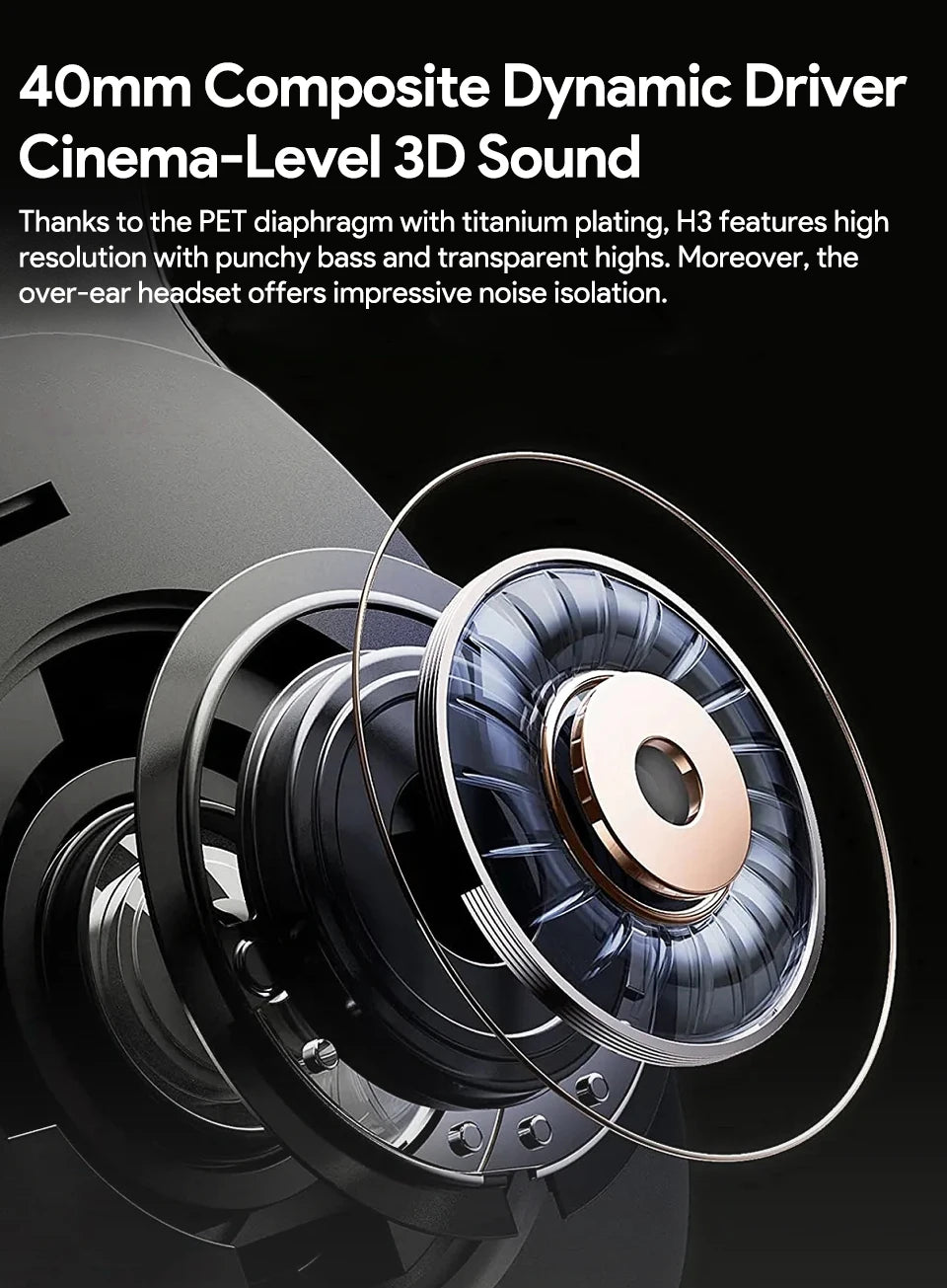 Fones de ouvido sem fio QCY H3 ANC Bluetooth 5.4 com áudio de alta resolução, cancelamento de ruído ativo híbrido de 43dB e bateria de 60h.