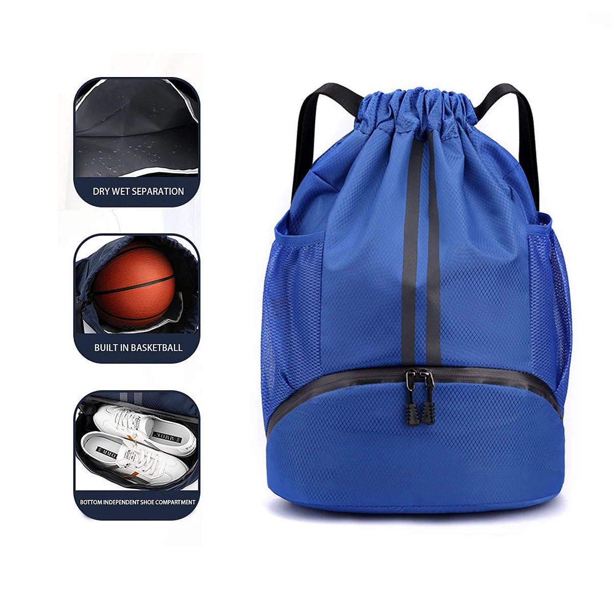 Mochila para basquete, mochila para natação, mochila feminina com divisórias para itens secos e molhados, mochila esportiva, mochila com cordão para treino e fitness.
