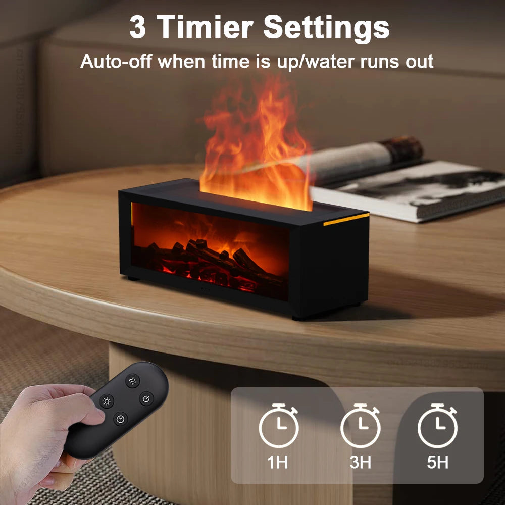 Umidificador de aromas com difusor de óleos essenciais e chama, umidificador de ar para aromaterapia com luz RGB e controle remoto.