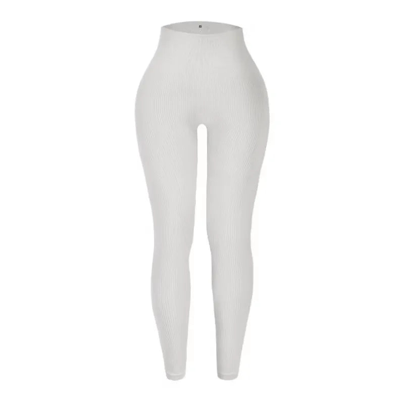 Calça legging feminina de ioga sem costura, em malha tricotada, cintura alta, para esportes, que modela o quadril, ideal para corrida, treino e afinamento da silhueta.