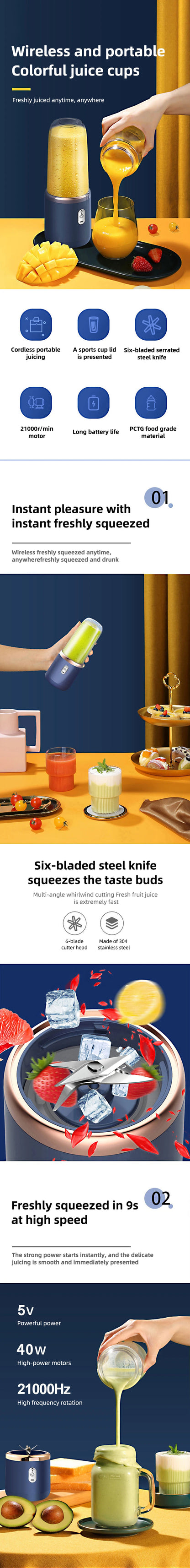 Liquidificador de suco portátil recarregável HOMEFISH, copo pequeno para suco, multifuncional para uso doméstico e externo, prepara até 2 xícaras de suco.