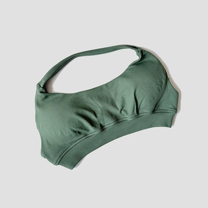 Sutiã esportivo sem costura com alças halter, top cropped sexy com bojo nas costas para yoga e academia.