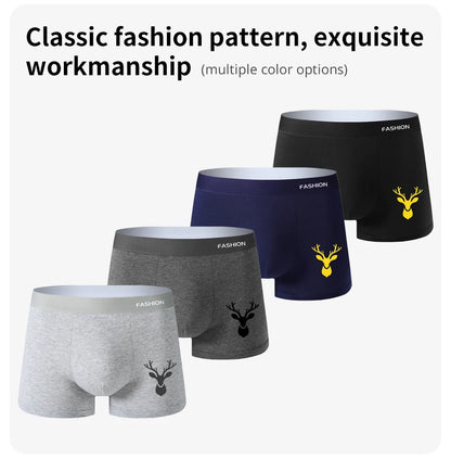 Conjunto de 4 cuecas boxer masculinas, macias, esportivas e respiráveis, para todas as estações, com estampa moderna e estilosa.