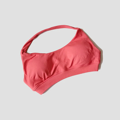 Sutiã esportivo sem costura com alças halter, top cropped sexy com bojo nas costas para yoga e academia.