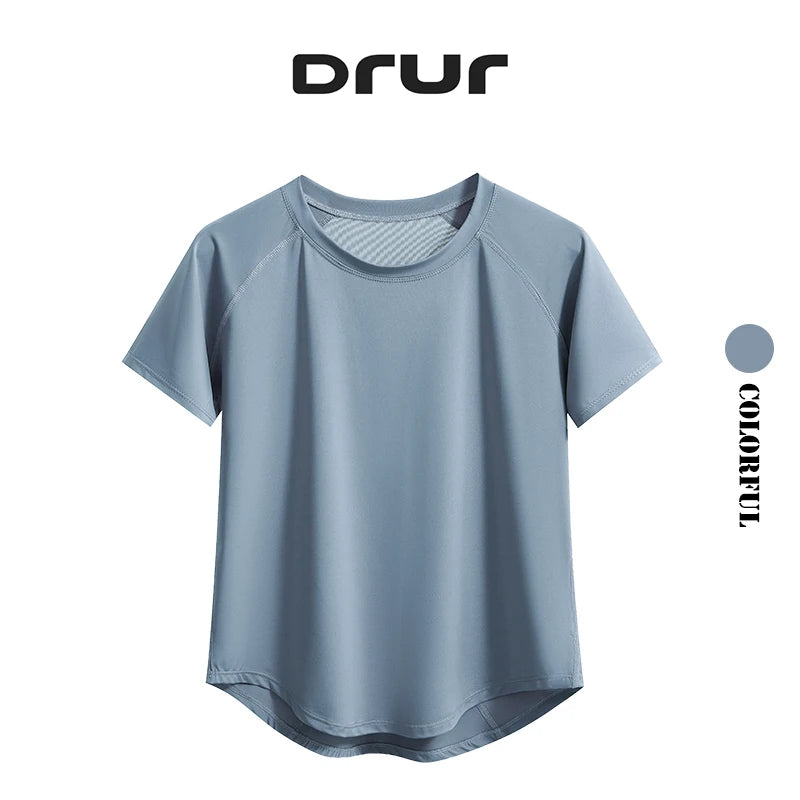 DRUR Yoga Tops Sportswear Camiseta Feminina para Academia Respirável de Secagem Rápida Manga Curta para Treino, Corrida e Yoga
