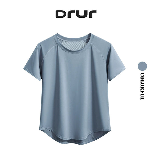 DRUR Yoga Tops Sportswear Camiseta Feminina para Academia Respirável de Secagem Rápida Manga Curta para Treino, Corrida e Yoga