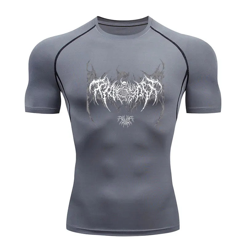 Camiseta de Compressão Y2K Masculina para Academia, Fitness, Esqueleto, Corrida, Rashgard, Manga Curta e Secagem Rápida.