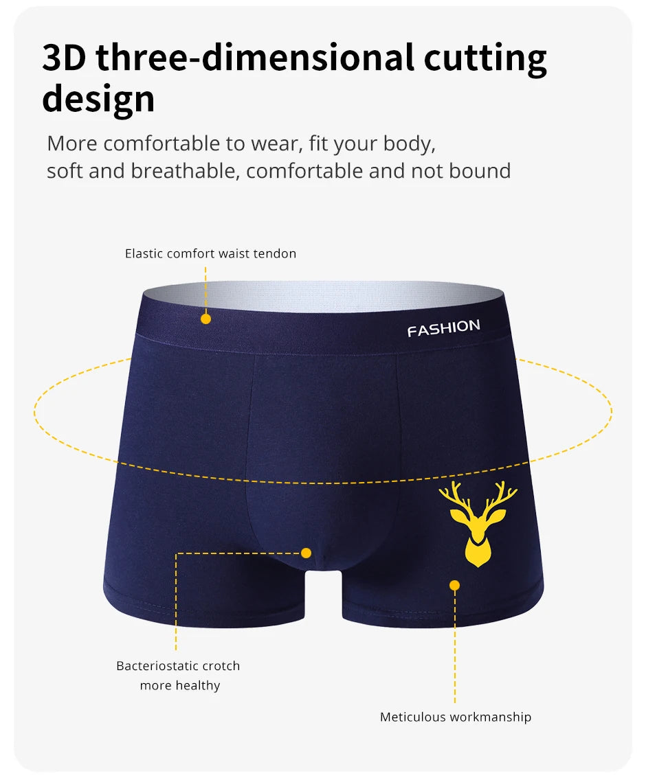 Conjunto de 4 cuecas boxer masculinas, macias, esportivas e respiráveis, para todas as estações, com estampa moderna e estilosa.