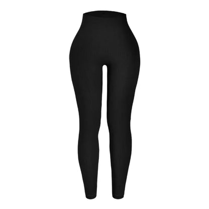 Calça legging feminina de ioga sem costura, em malha tricotada, cintura alta, para esportes, que modela o quadril, ideal para corrida, treino e afinamento da silhueta.