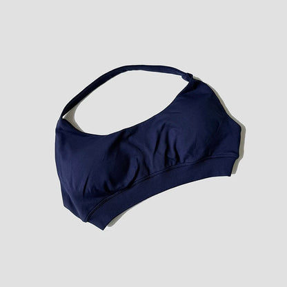 Sutiã esportivo sem costura com alças halter, top cropped sexy com bojo nas costas para yoga e academia.