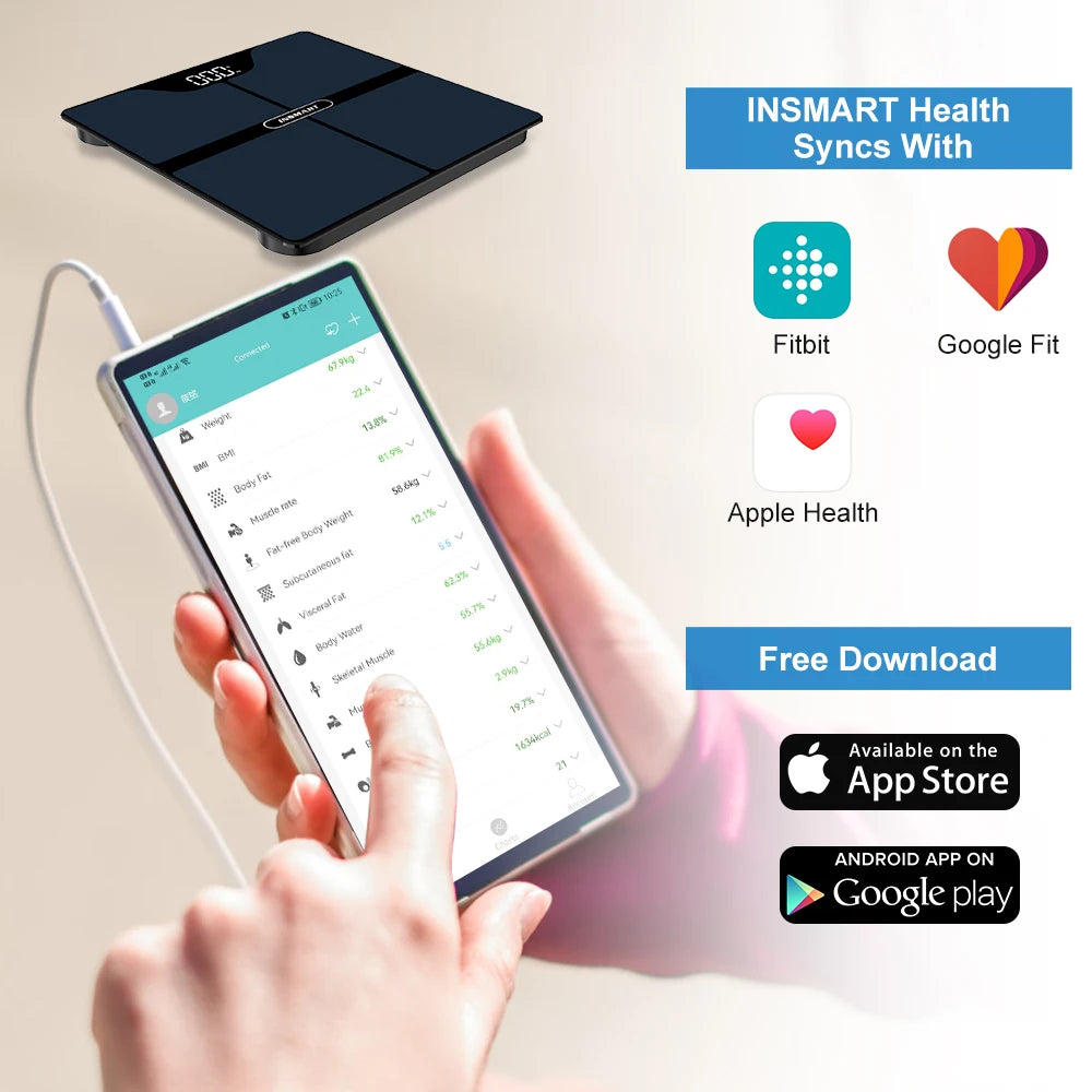 Balança Digital INSMART Personal Body Balance Inteligente para Adultos até 180kg com Medição de Gordura Corporal e Bioimpedância.