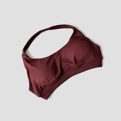 Sutiã esportivo sem costura com alças halter, top cropped sexy com bojo nas costas para yoga e academia.