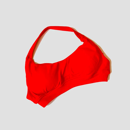 Sutiã esportivo sem costura com alças halter, top cropped sexy com bojo nas costas para yoga e academia.