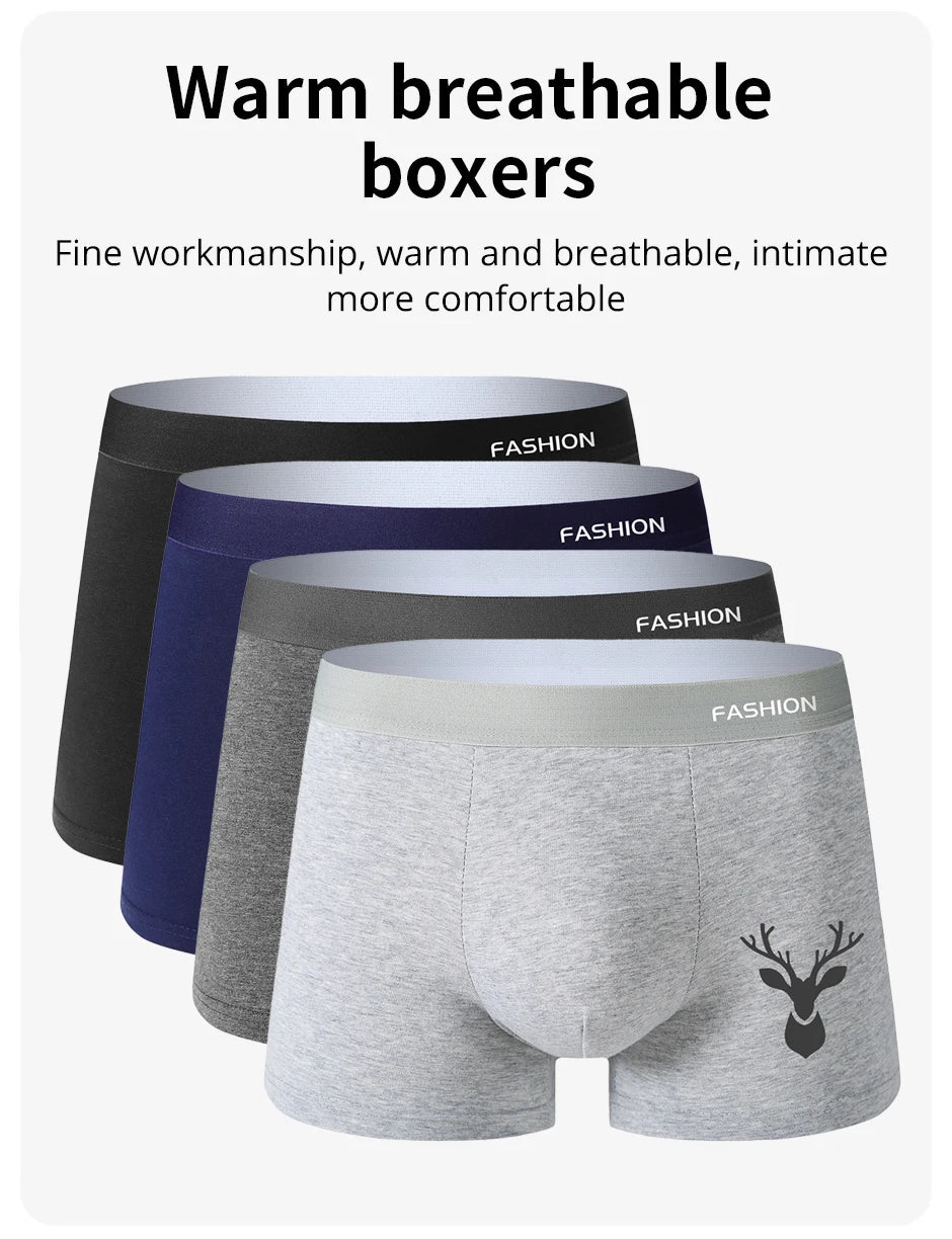 Conjunto de 4 cuecas boxer masculinas, macias, esportivas e respiráveis, para todas as estações, com estampa moderna e estilosa.