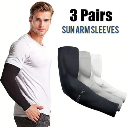Conjunto de 3 pares de mangas de proteção solar unissex em seda gelada, ideais para o verão, perfeitas para atividades ao ar livre como andar de bicicleta, dirigir e pescar.