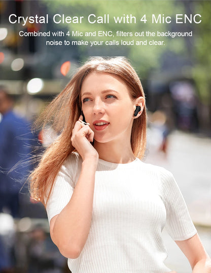 Fones de ouvido sem fio QCY T13 ANC Bluetooth 5.3 com cancelamento de ruído ativo, 4 microfones, fone de ouvido intra-auricular para jogos.