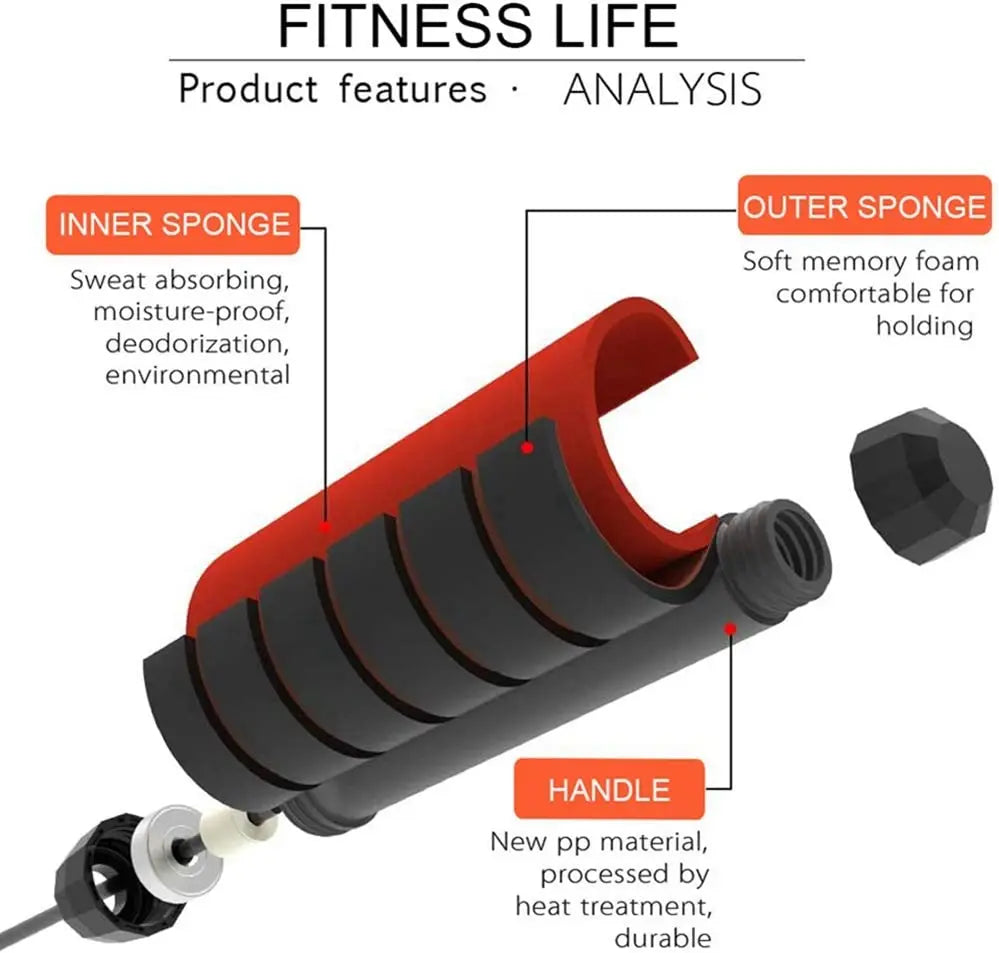 Corda de pular com rolamentos de esferas, ajustável, anti emaranhamento, com alças de espuma para exercícios em casa e para manter a forma.
