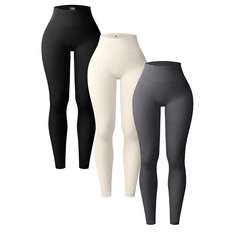 Calça legging feminina de ioga sem costura, em malha tricotada, cintura alta, para esportes, que modela o quadril, ideal para corrida, treino e afinamento da silhueta.