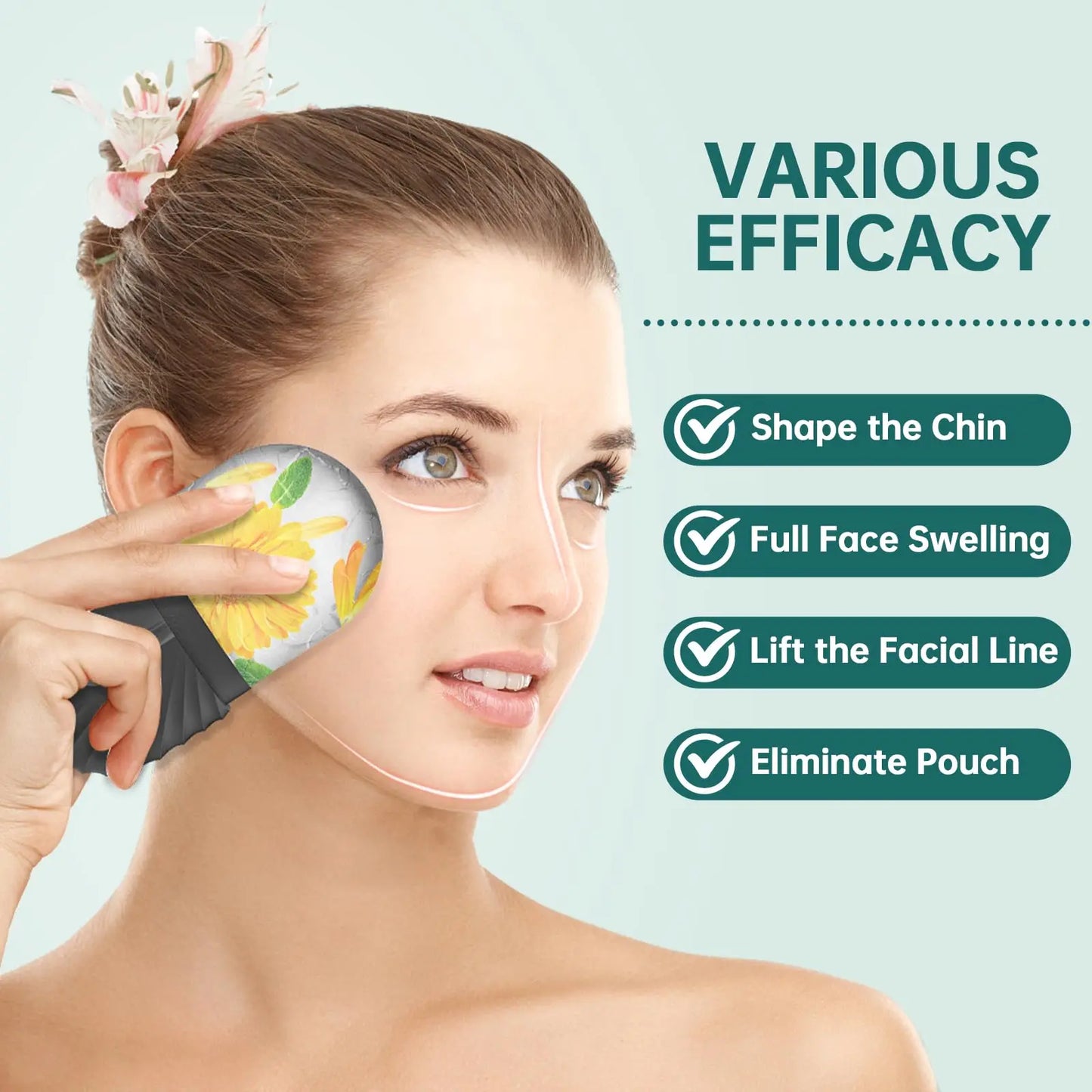 Conjunto de rolo facial de gelo para cuidados com a pele (1/2/3 peças), conjunto de rolo facial Gua Sha.Massage Roller Lifting Contouring