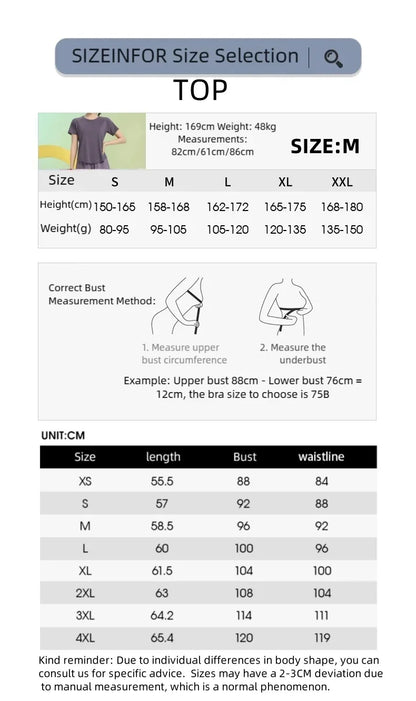 DRUR Yoga Tops Sportswear Camiseta Feminina para Academia Respirável de Secagem Rápida Manga Curta para Treino, Corrida e Yoga