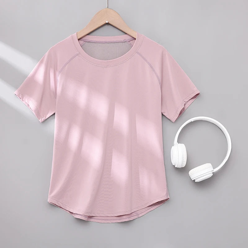 DRUR Yoga Tops Sportswear Camiseta Feminina para Academia Respirável de Secagem Rápida Manga Curta para Treino, Corrida e Yoga