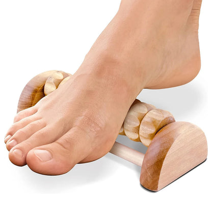 Massageador de madeira para corpo, costas e pés, ideal para aliviar a fascite plantar, promover alívio do estresse e relaxamento.