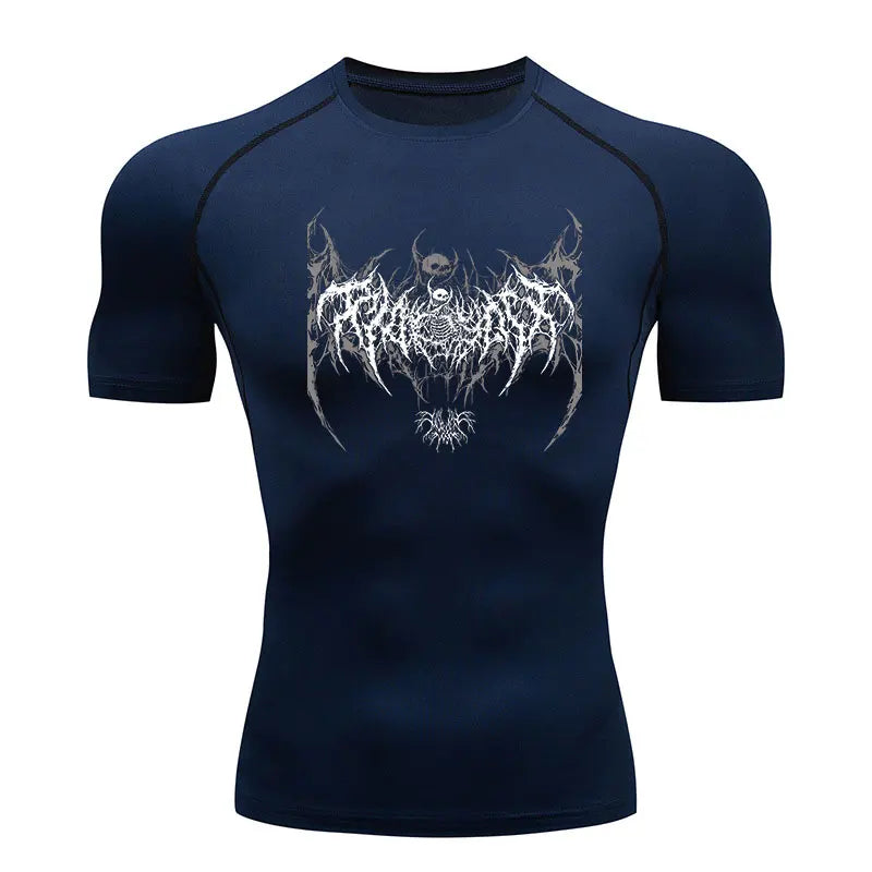 Camiseta de Compressão Y2K Masculina para Academia, Fitness, Esqueleto, Corrida, Rashgard, Manga Curta e Secagem Rápida.
