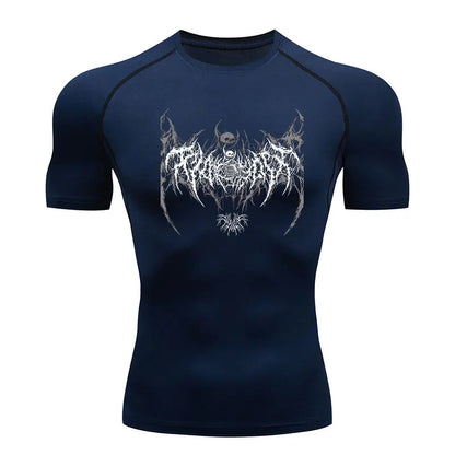Camiseta de Compressão Y2K Masculina para Academia, Fitness, Esqueleto, Corrida, Rashgard, Manga Curta e Secagem Rápida.