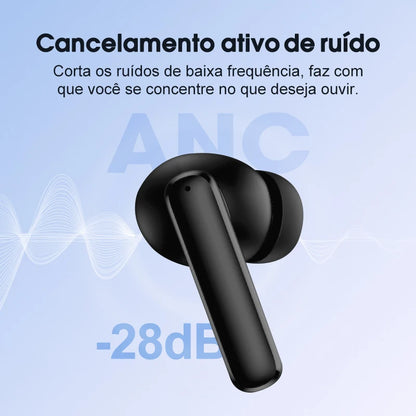 Fones de ouvido sem fio QCY T13 ANC Bluetooth 5.3 com cancelamento de ruído ativo, 4 microfones, fone de ouvido intra-auricular para jogos.