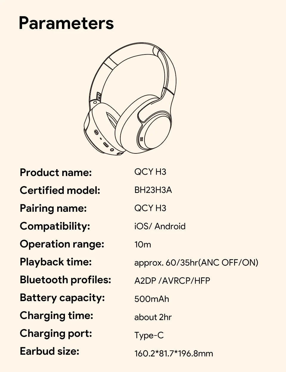 Fones de ouvido sem fio QCY H3 ANC Bluetooth 5.4 com áudio de alta resolução, cancelamento de ruído ativo híbrido de 43dB e bateria de 60h.