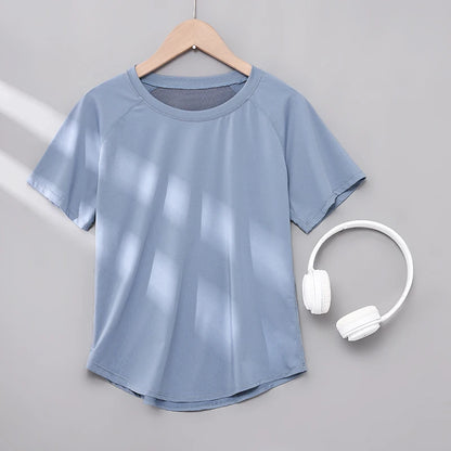 DRUR Yoga Tops Sportswear Camiseta Feminina para Academia Respirável de Secagem Rápida Manga Curta para Treino, Corrida e Yoga