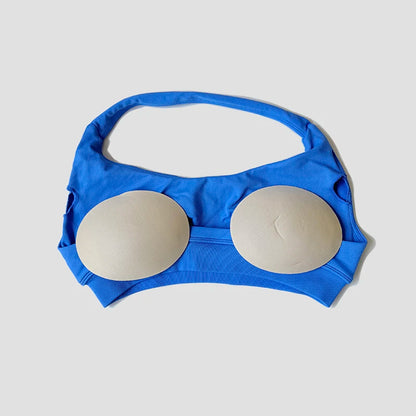 Sutiã esportivo sem costura com alças halter, top cropped sexy com bojo nas costas para yoga e academia.